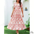 Bohemian Tall Waist Quadrilateral Neck Floral Dress