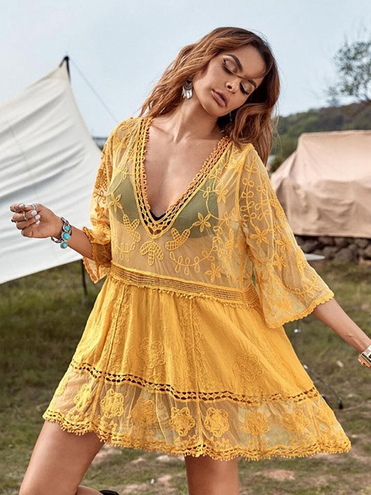 V-neck Transparent Lace Boho Cover-up – view 4