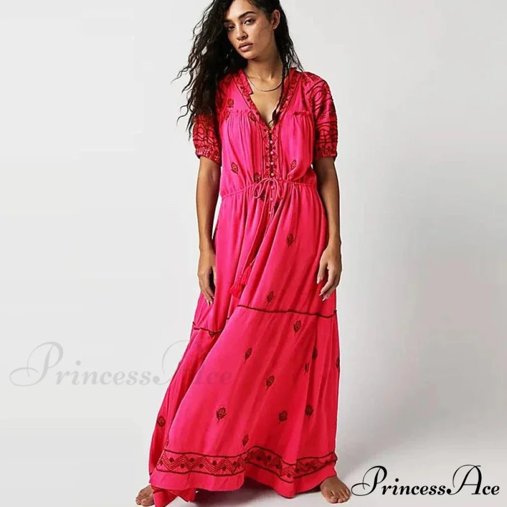 Botanical Stitched Cotton Boho Dress