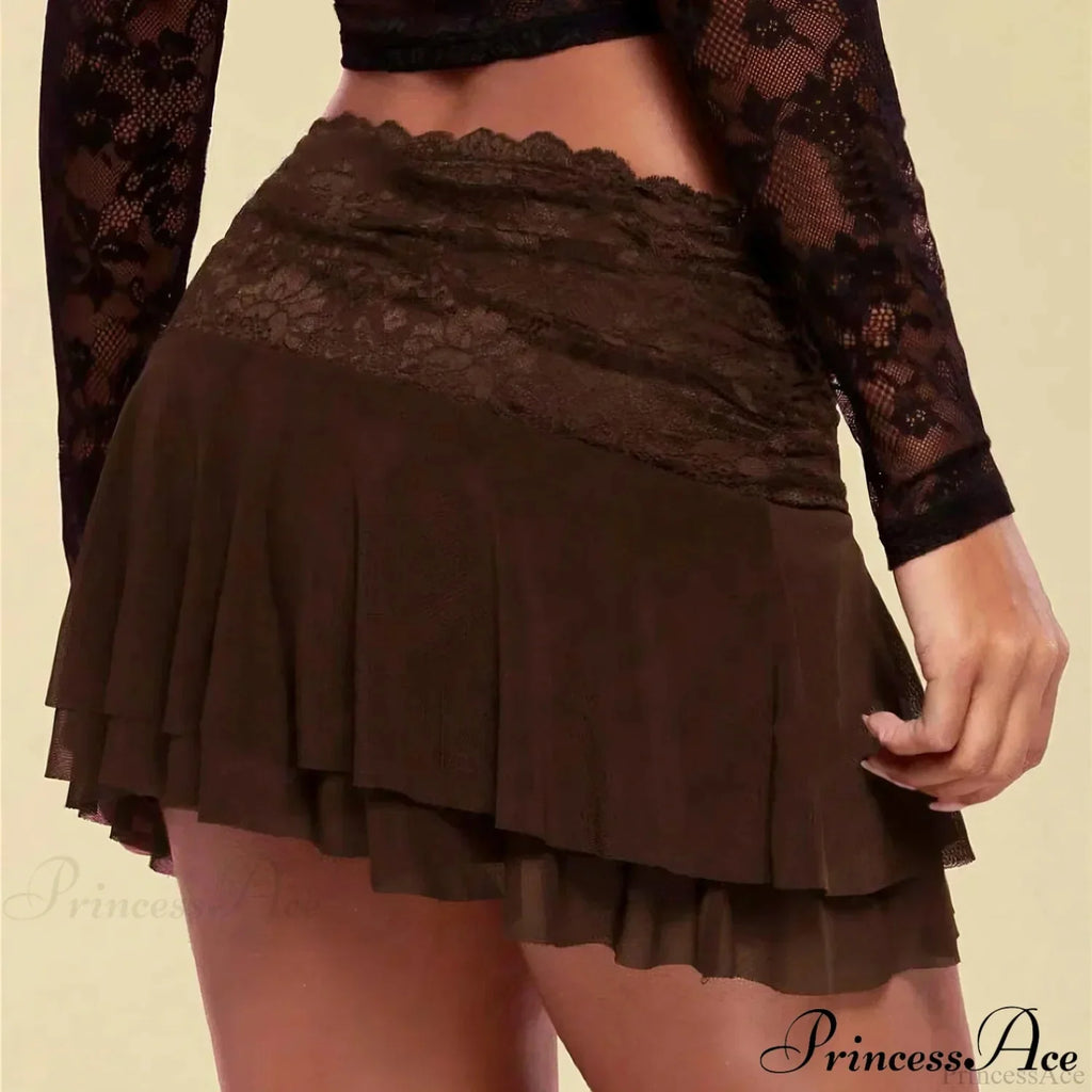 Brown Pleated Ballet Ruffle Skirt
