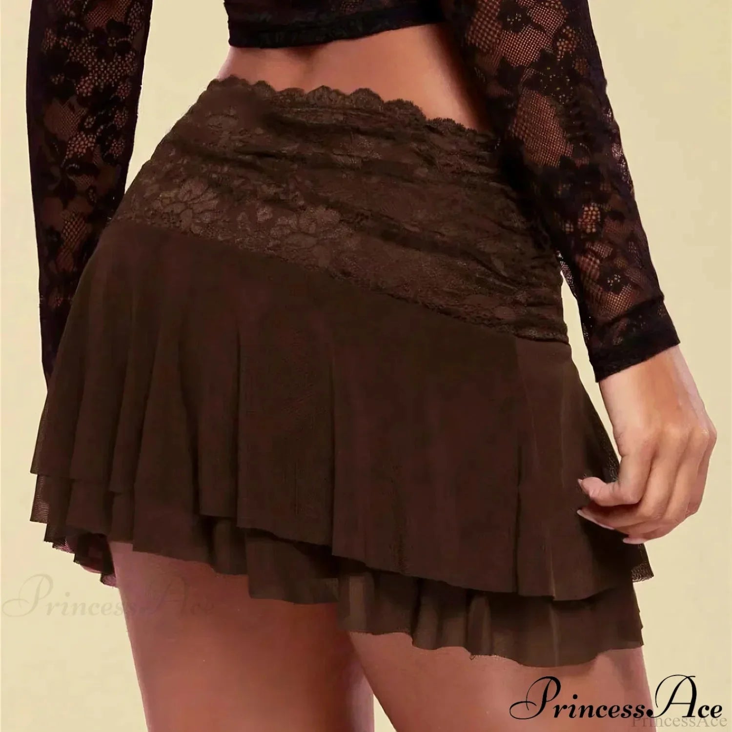 Brown Pleated Ballet Ruffle Skirt