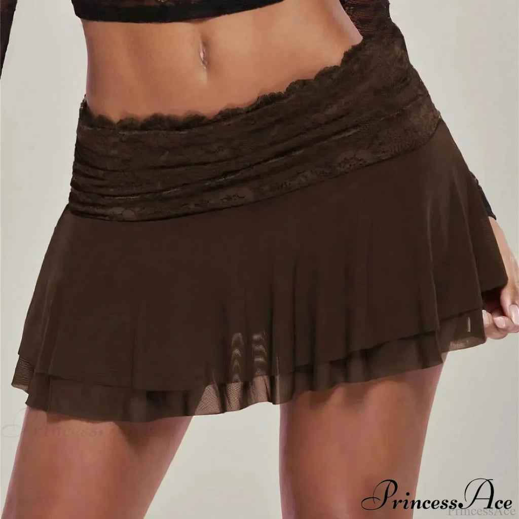 Brown Pleated Ballet Ruffle Skirt