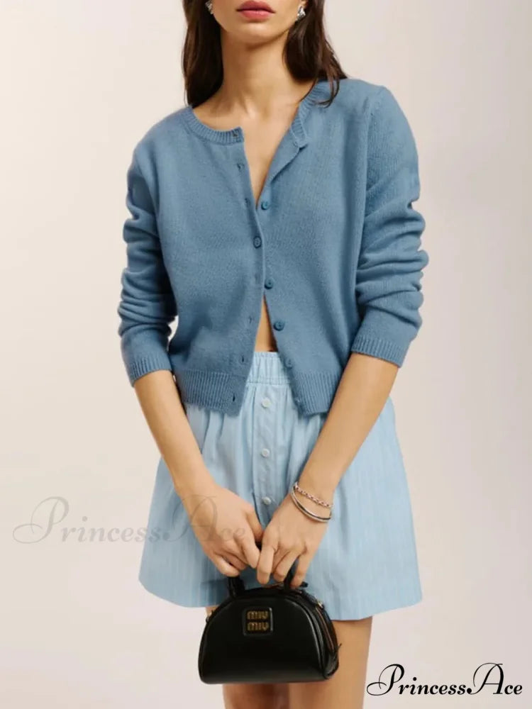 Button-Up Solid Extended Sleeve Informal Soft Knitted Cardigan