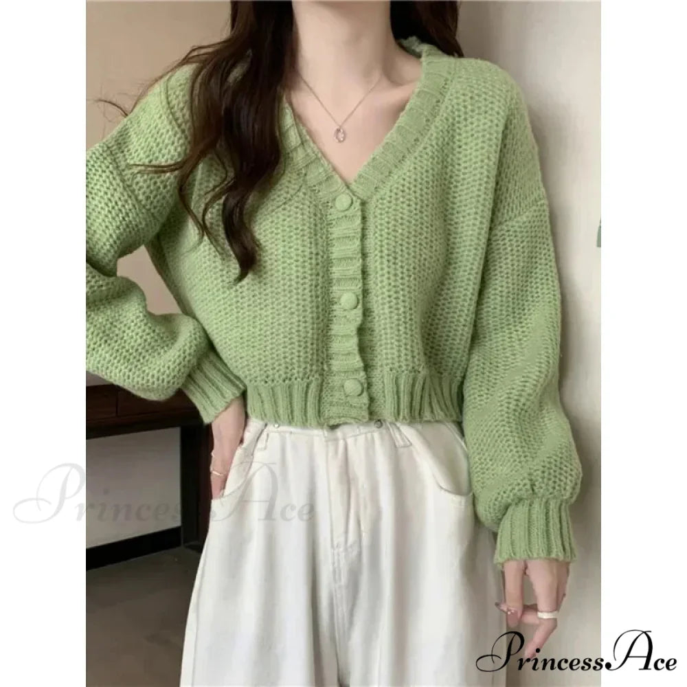 Button-Up V-Neck Charming Informal Knit Cardigan