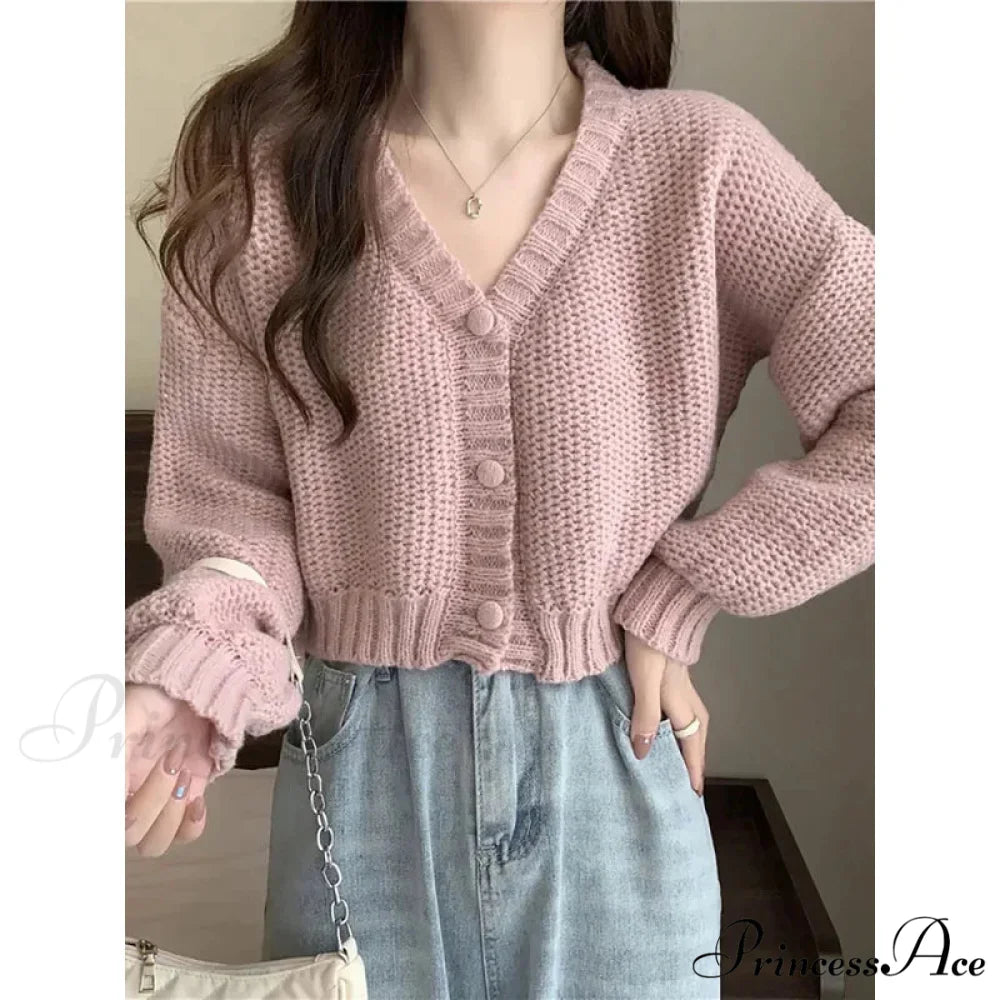 Button-Up V-Neck Charming Informal Knit Cardigan