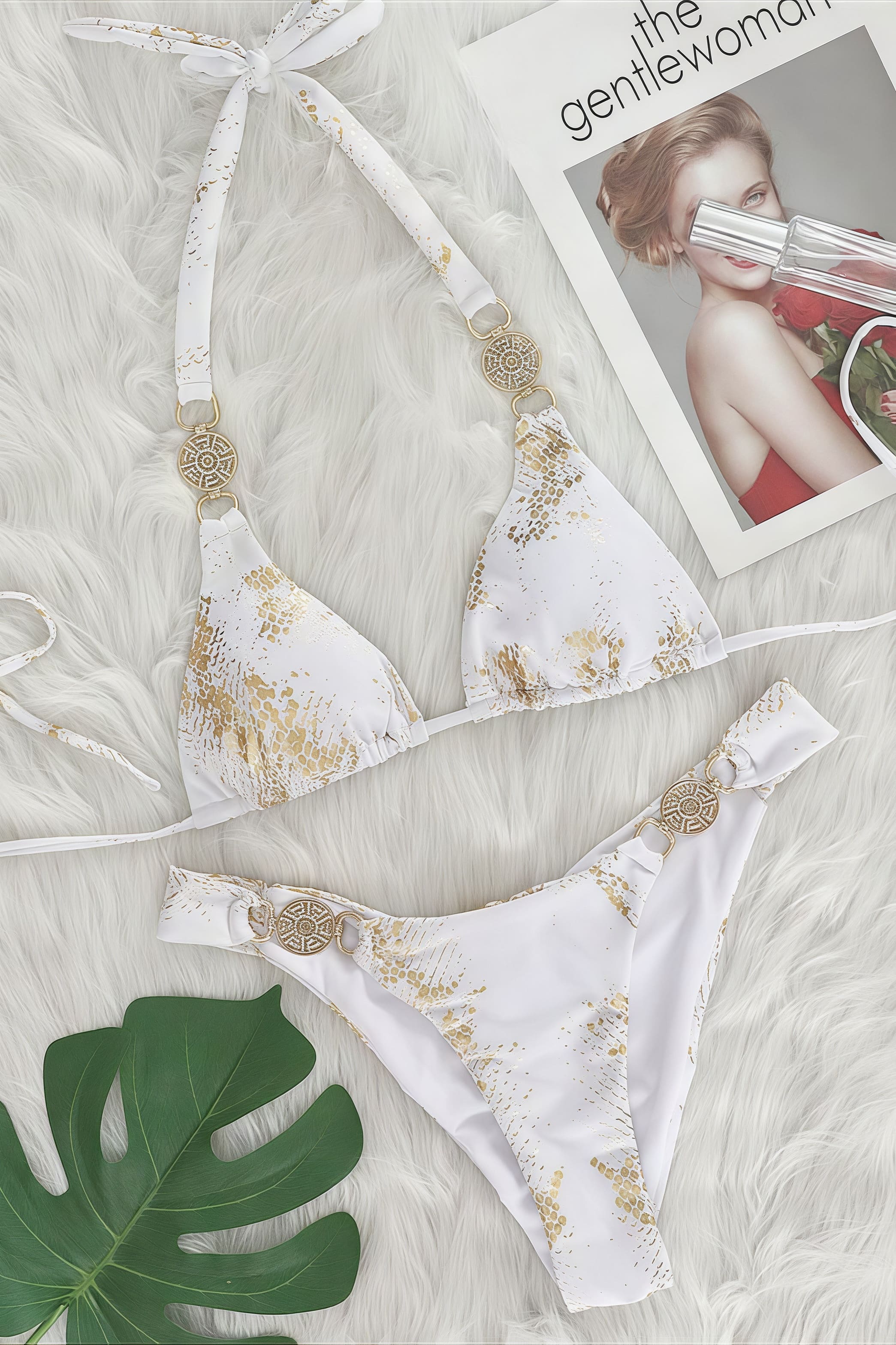 Snake Print Gold Diamond Bikini Set