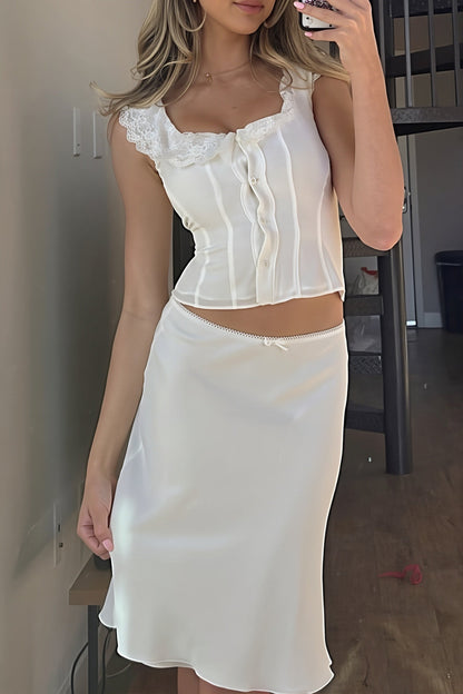 Sexy Lace Edge Wide Strap Crop Top Low Rise Fish Tail Skirt Sets
