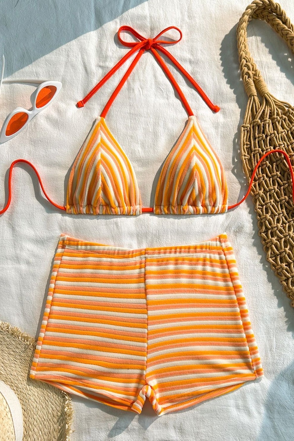 Striped Towel Cloth Fresh Bikini Set