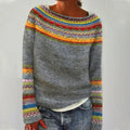 Nadia | Women's Polyester Fair Isle Boat Neck Fall Sweater, Relaxed Knit – Casual