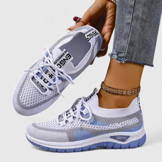 Colorblock Mesh Text Tab Lace Up Cushioned Running Sneaker