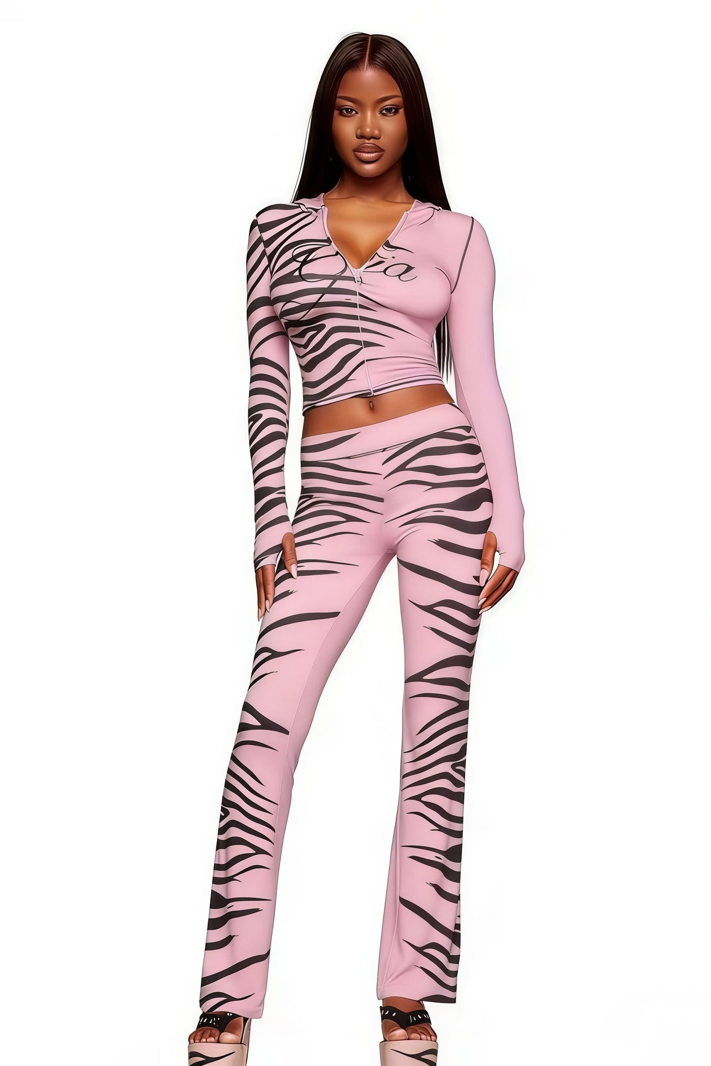 Animal Print Hooded Elastic Two Piece Set