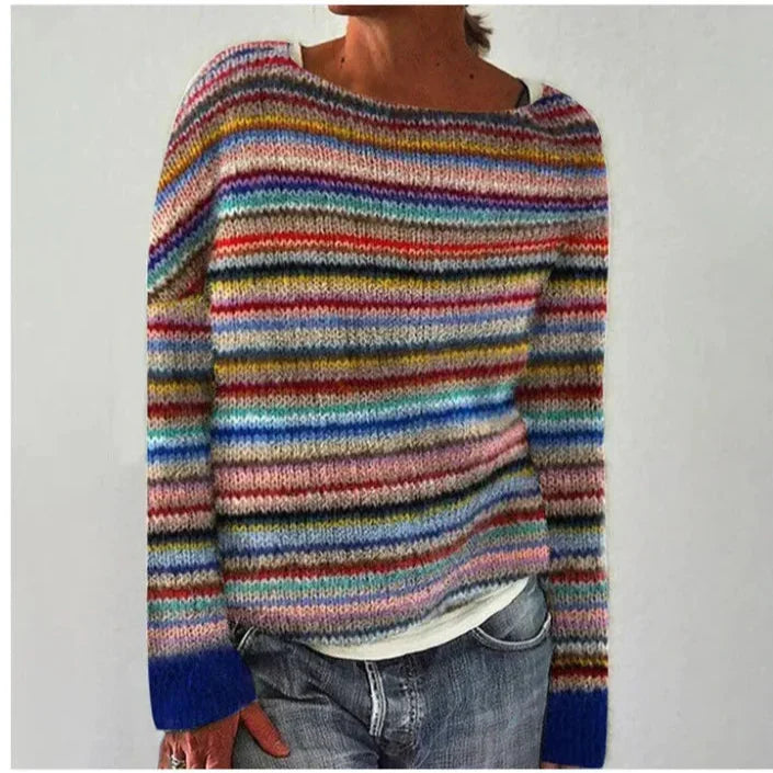 Nadia | Women's Polyester Fair Isle Boat Neck Fall Sweater, Relaxed Knit – Casual