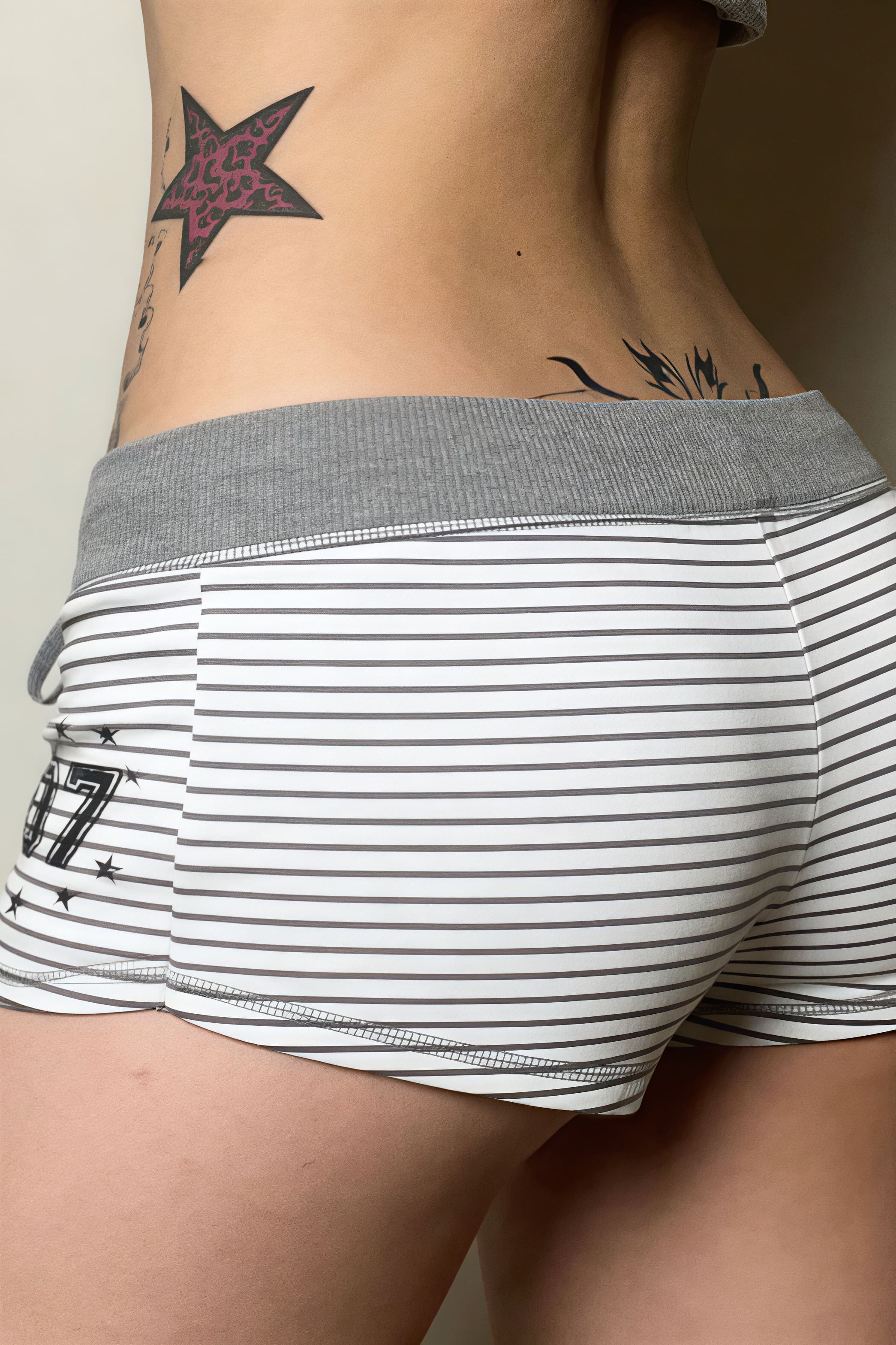Star Print Striped Drawstring Shorts