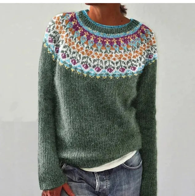 Nadia | Women's Polyester Fair Isle Boat Neck Fall Sweater, Relaxed Knit – Casual