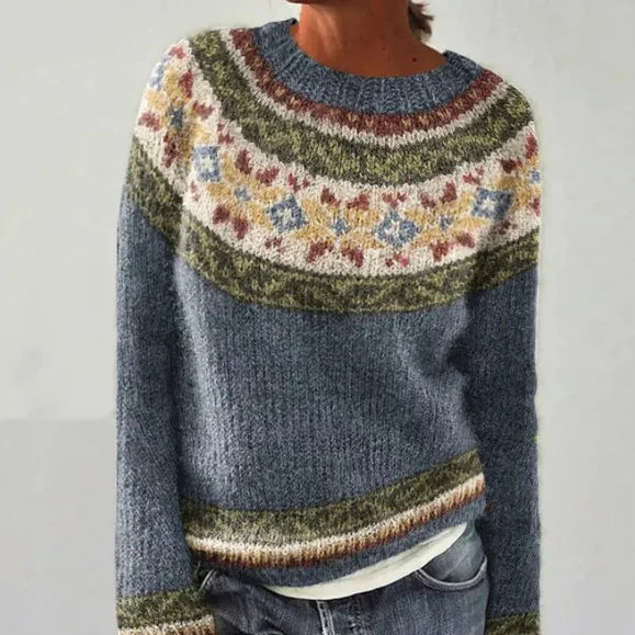 Nadia | Women's Polyester Fair Isle Boat Neck Fall Sweater, Relaxed Knit – Casual