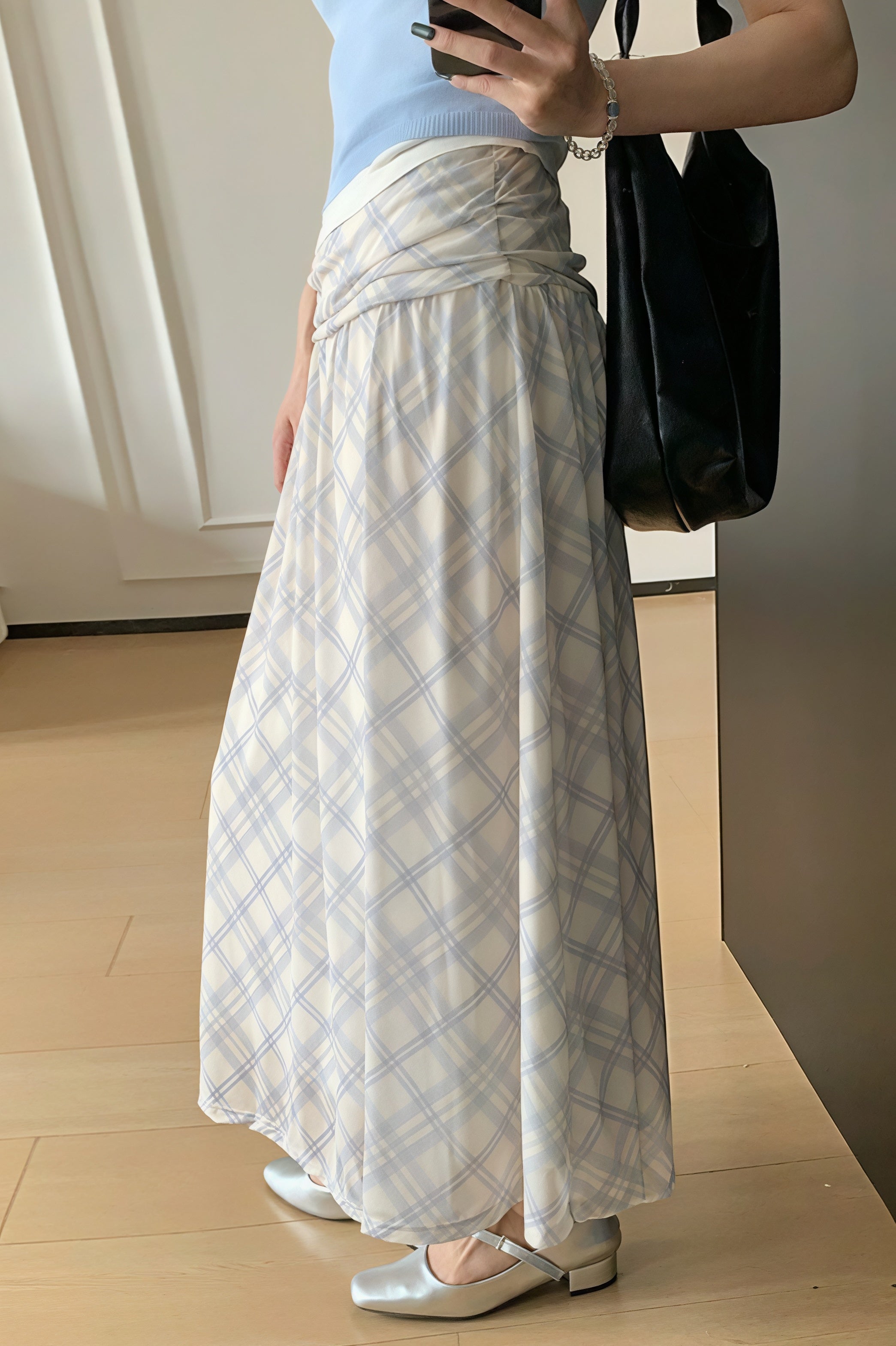 Gentle Plaid Pleated Mesh Skirt