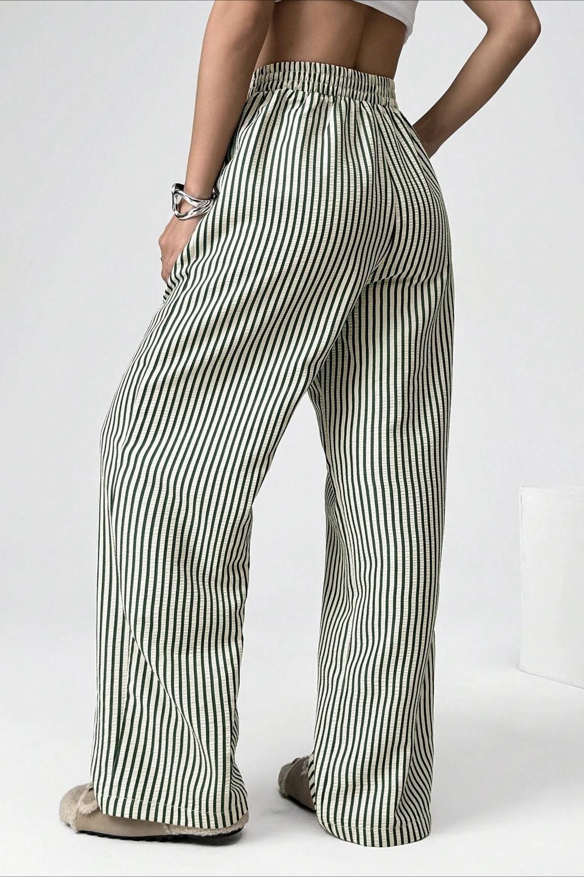 High Waist Striped Casual Pants