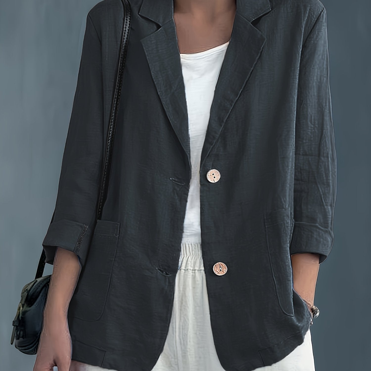 Tailored Linen Blazer with Patch Pockets for Casual Style