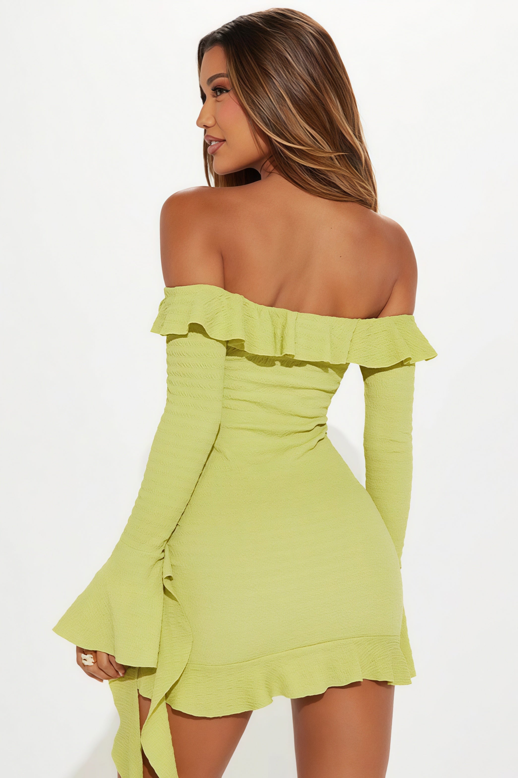 Off Shoulder Ruffle Flare Sleeve Mini Dress