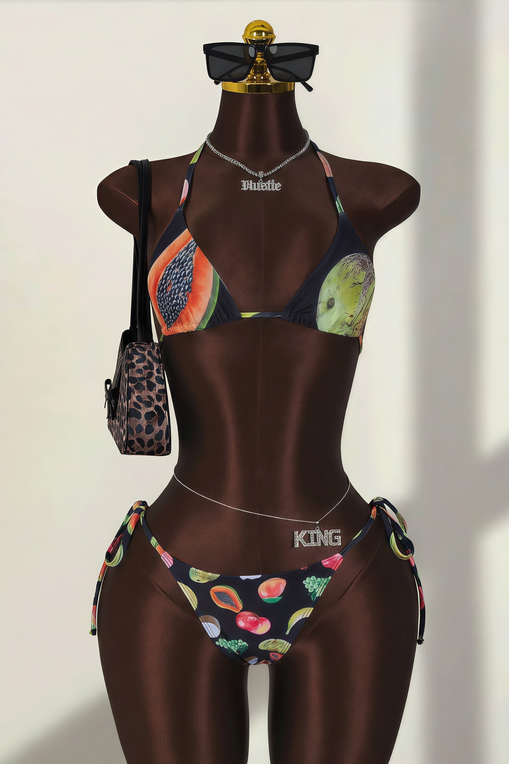 Fashion Print Mesh Pants Tie Three Piece Swim Set