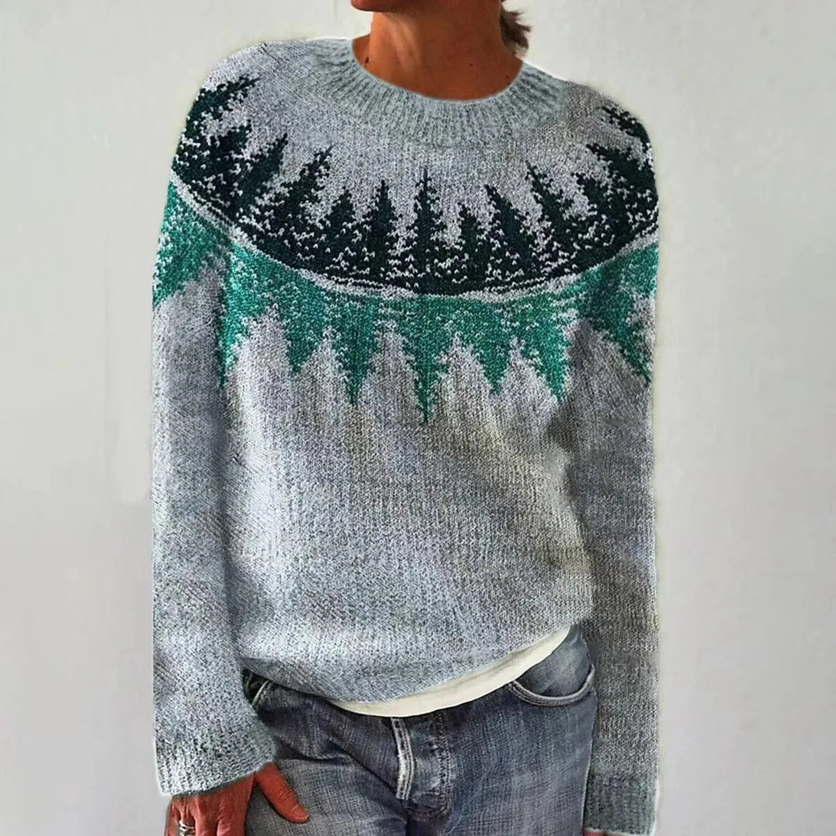 Nadia | Women's Polyester Fair Isle Boat Neck Fall Sweater, Relaxed Knit – Casual