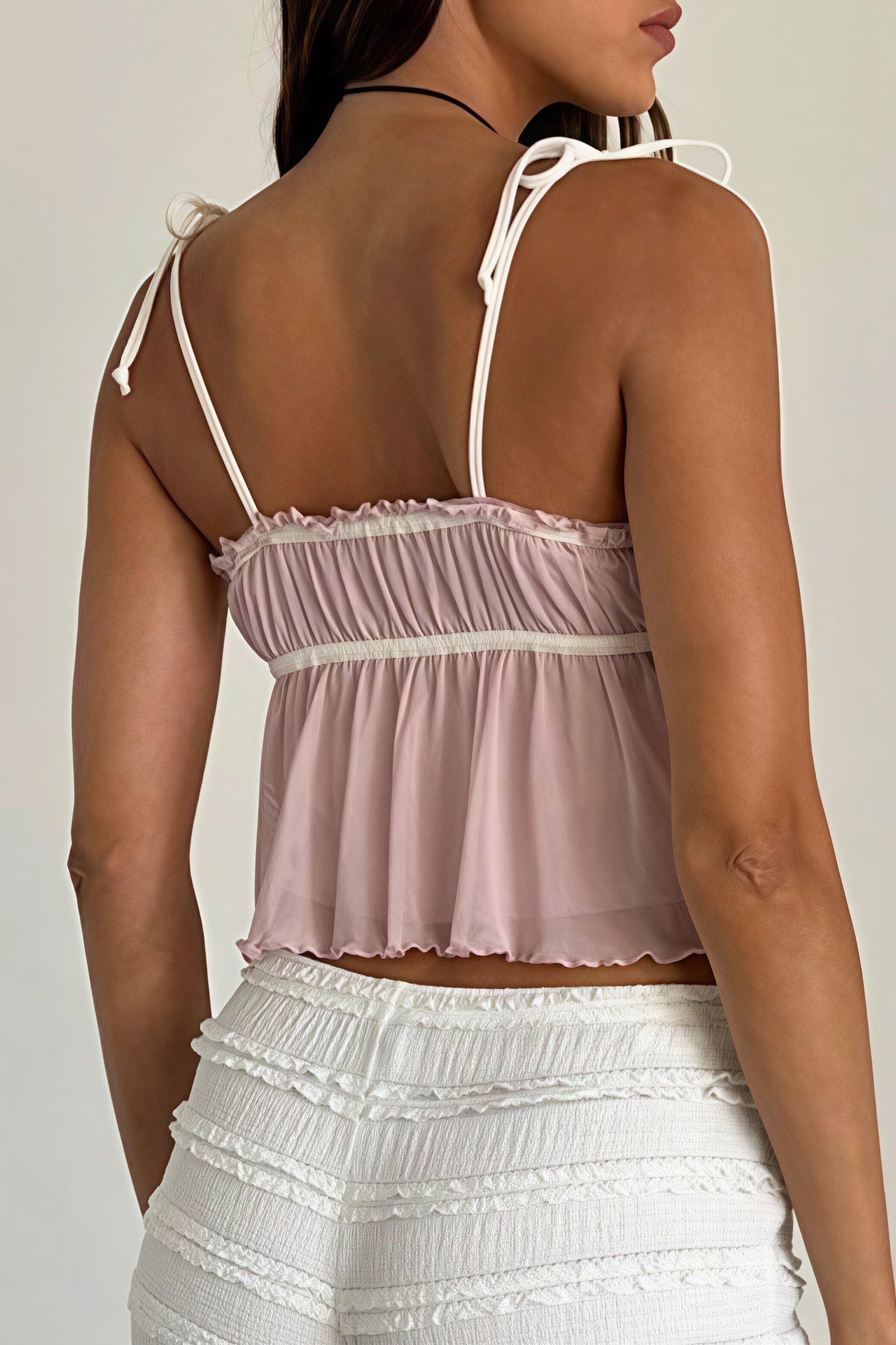 Solid Ruffle Hem Tie Bow Cami Top