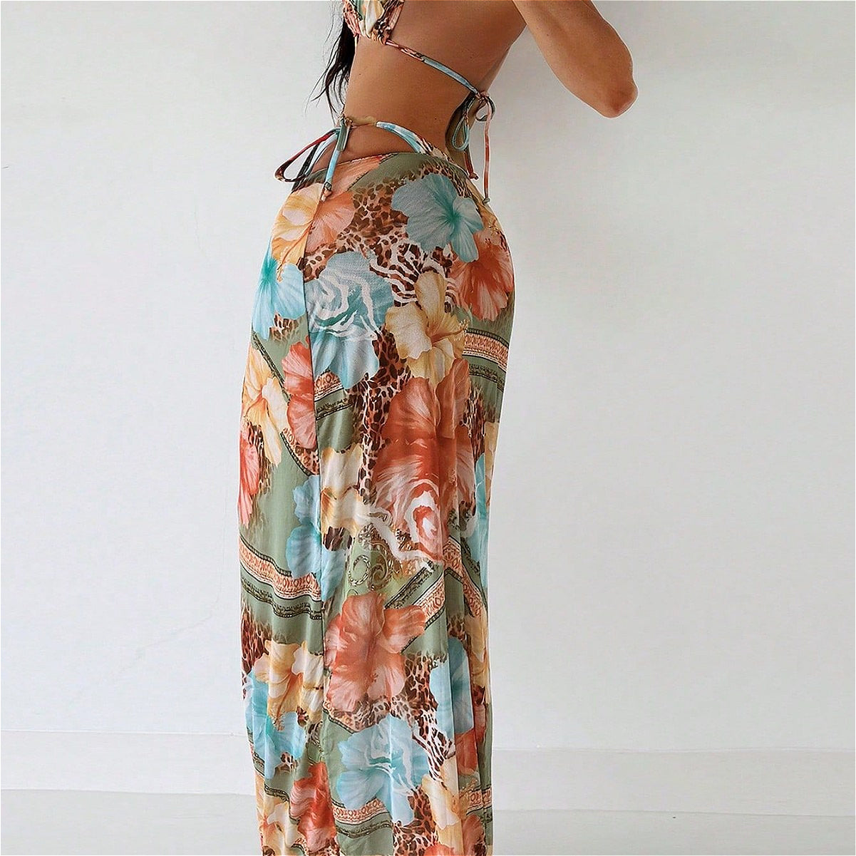 Floral Animal Print Three Piece Swim Set