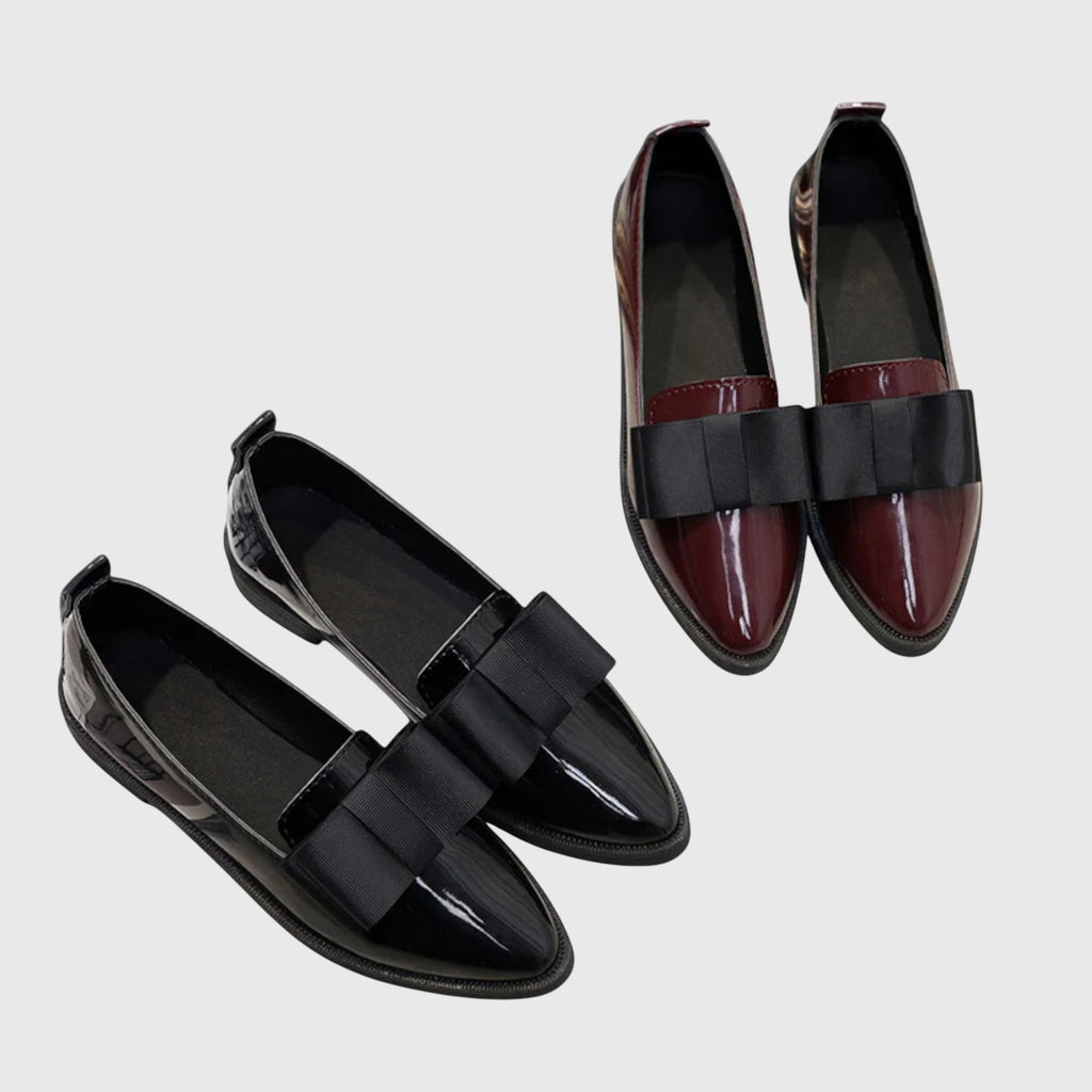 Bow Detail Patent Pointed Toe Slip On Loafer