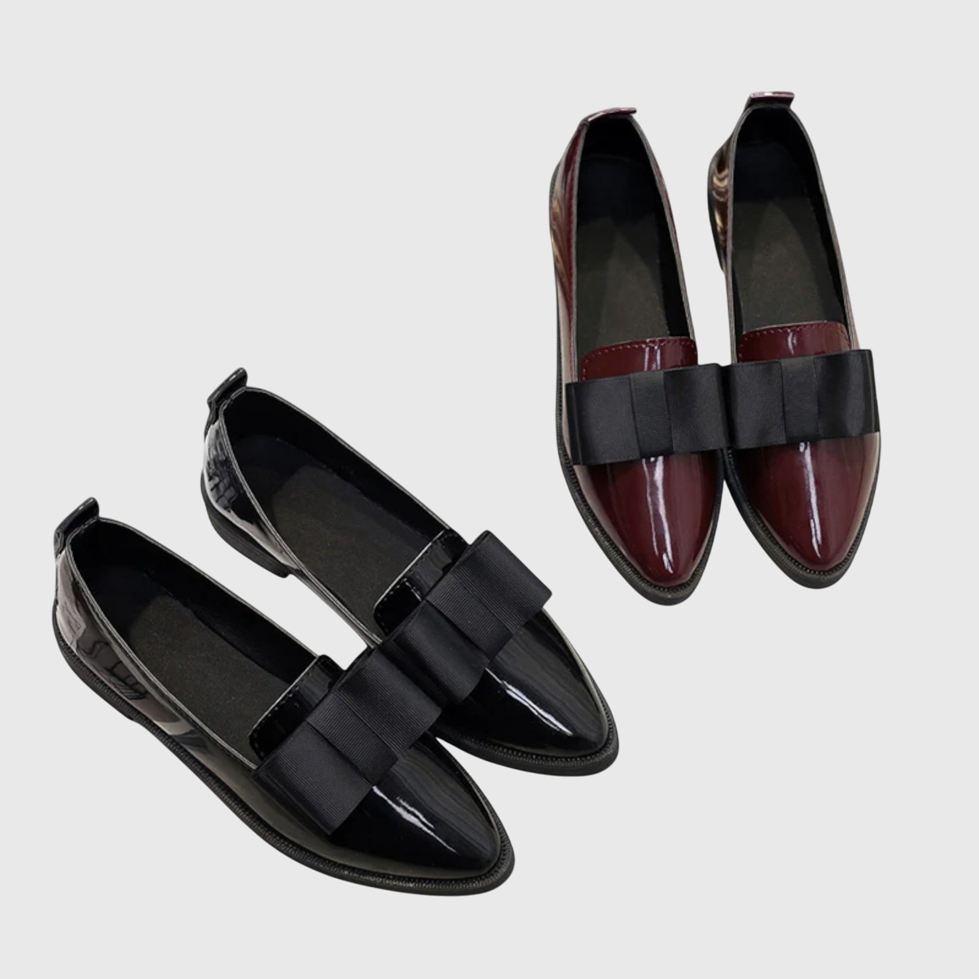 Bow Detail Patent Pointed Toe Slip On Loafer