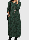 Floral Jacquard Casual Midi Dress with Pockets
