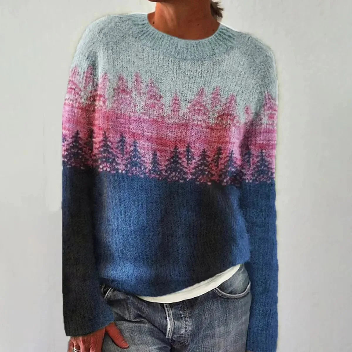 Nadia | Women's Polyester Fair Isle Boat Neck Fall Sweater, Relaxed Knit – Casual