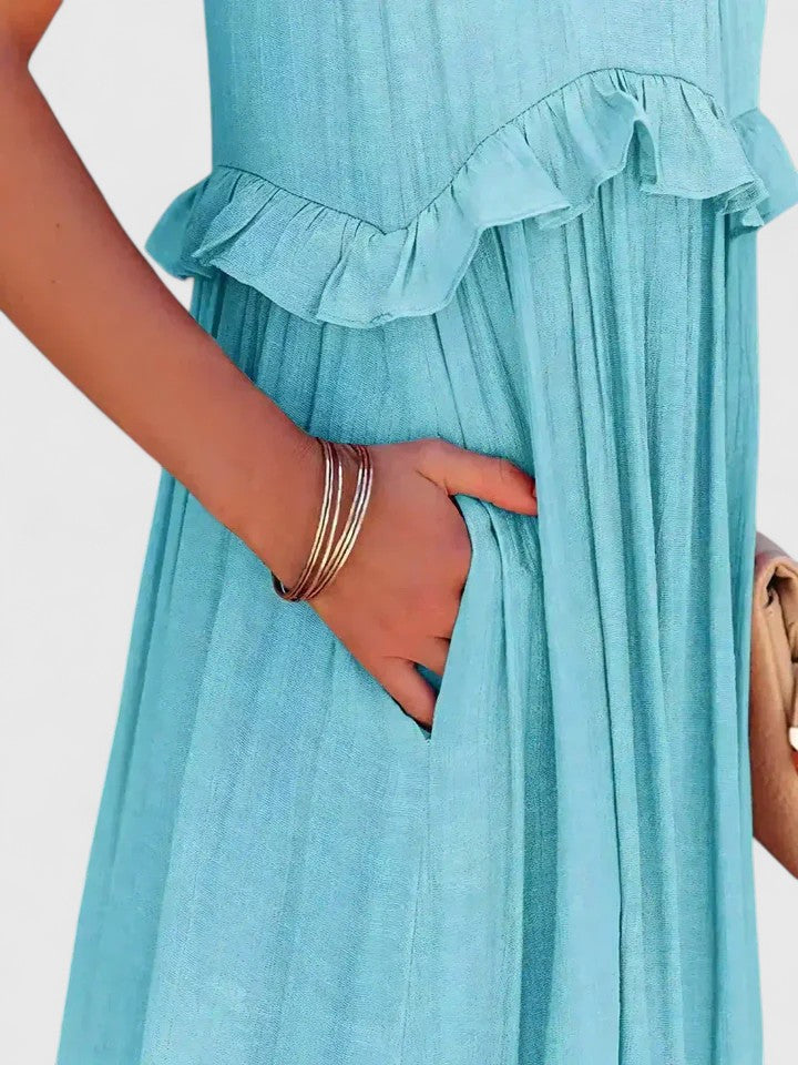 Sleeveless Tiered Maxi Summer Dress Ruffle Detail Loose Fit