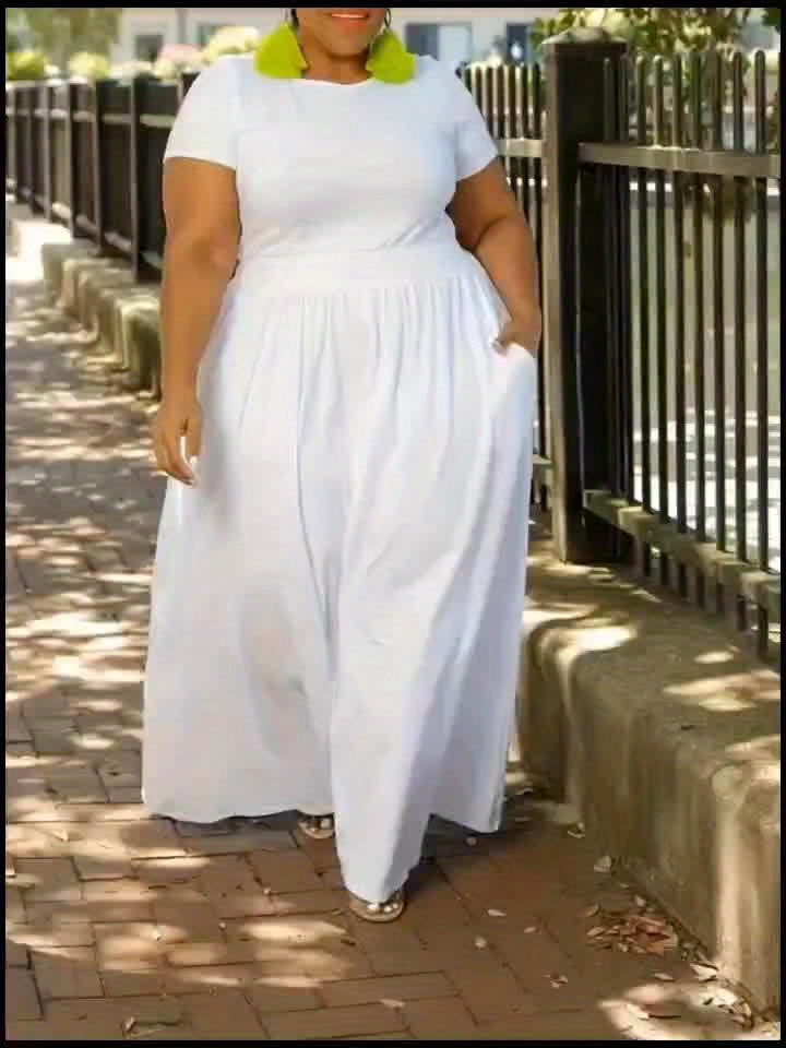 Plus Size Short Sleeve Flowy Maxi Dress