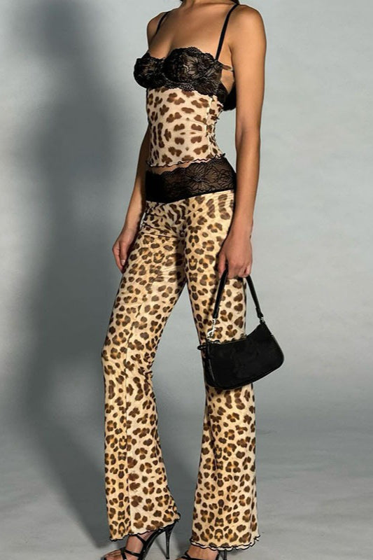 Leopard lace cami crop and low-rise pants set from Hicosy — view 2