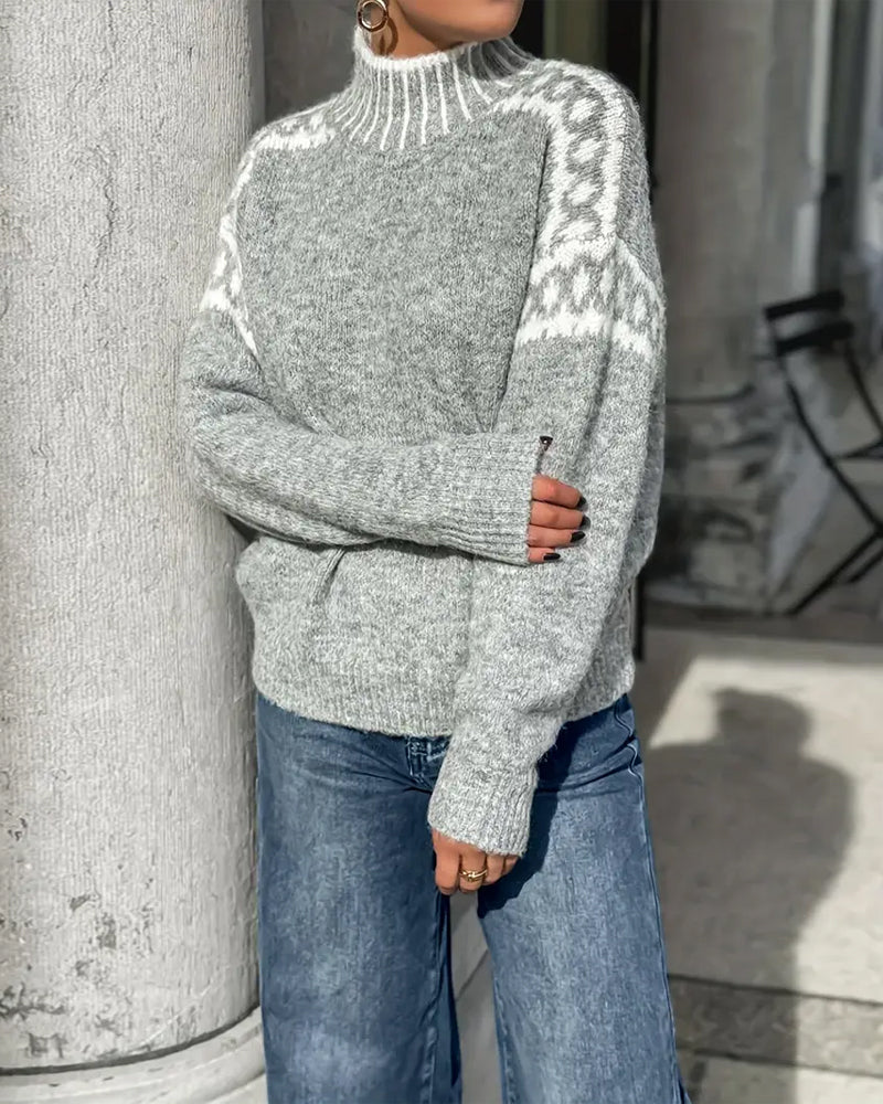 Liah | Women's Nordic Pattern Mock Neck Sweater
