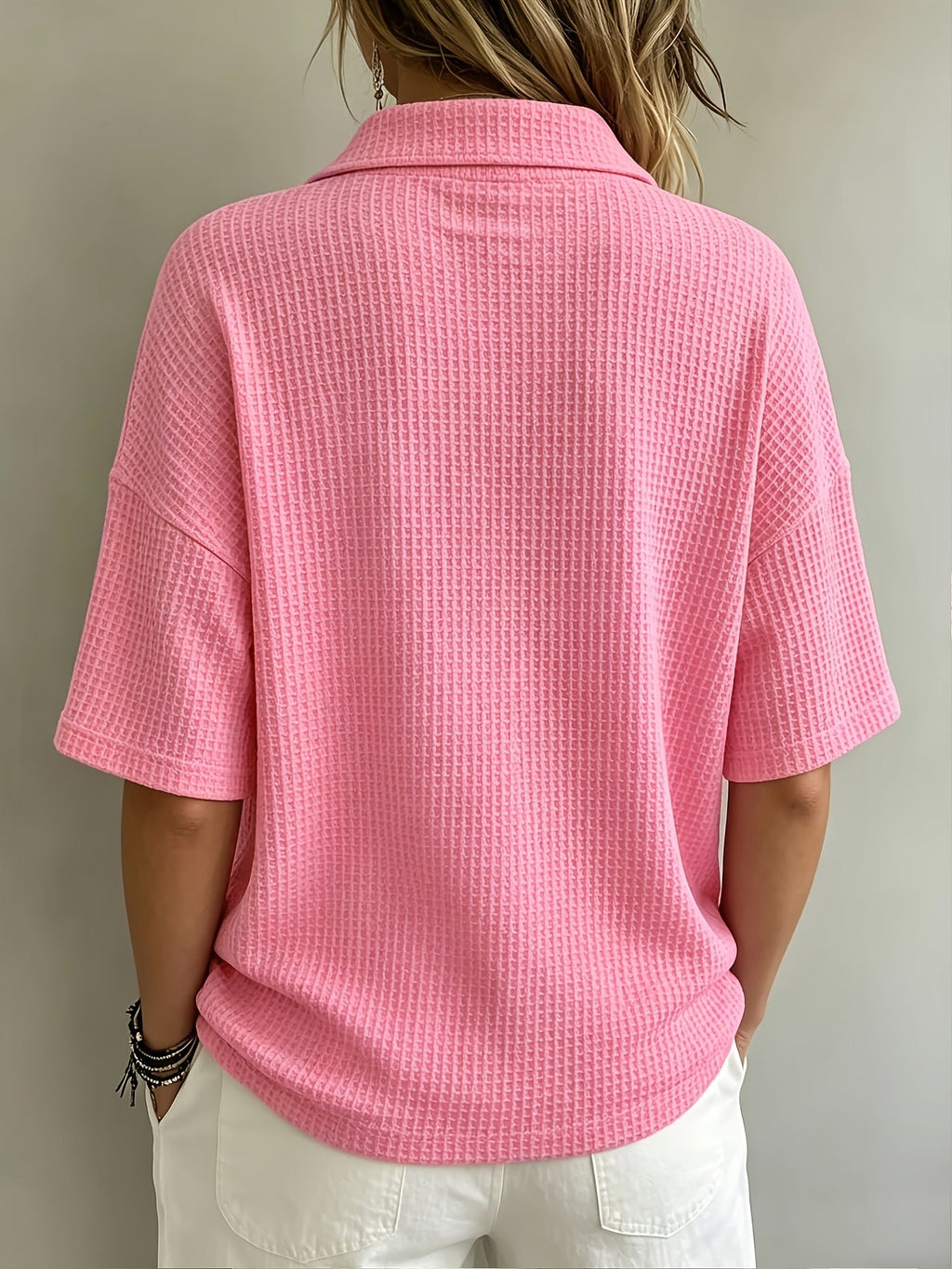 Oversized Waffle Knit Polo Top for Casual Style