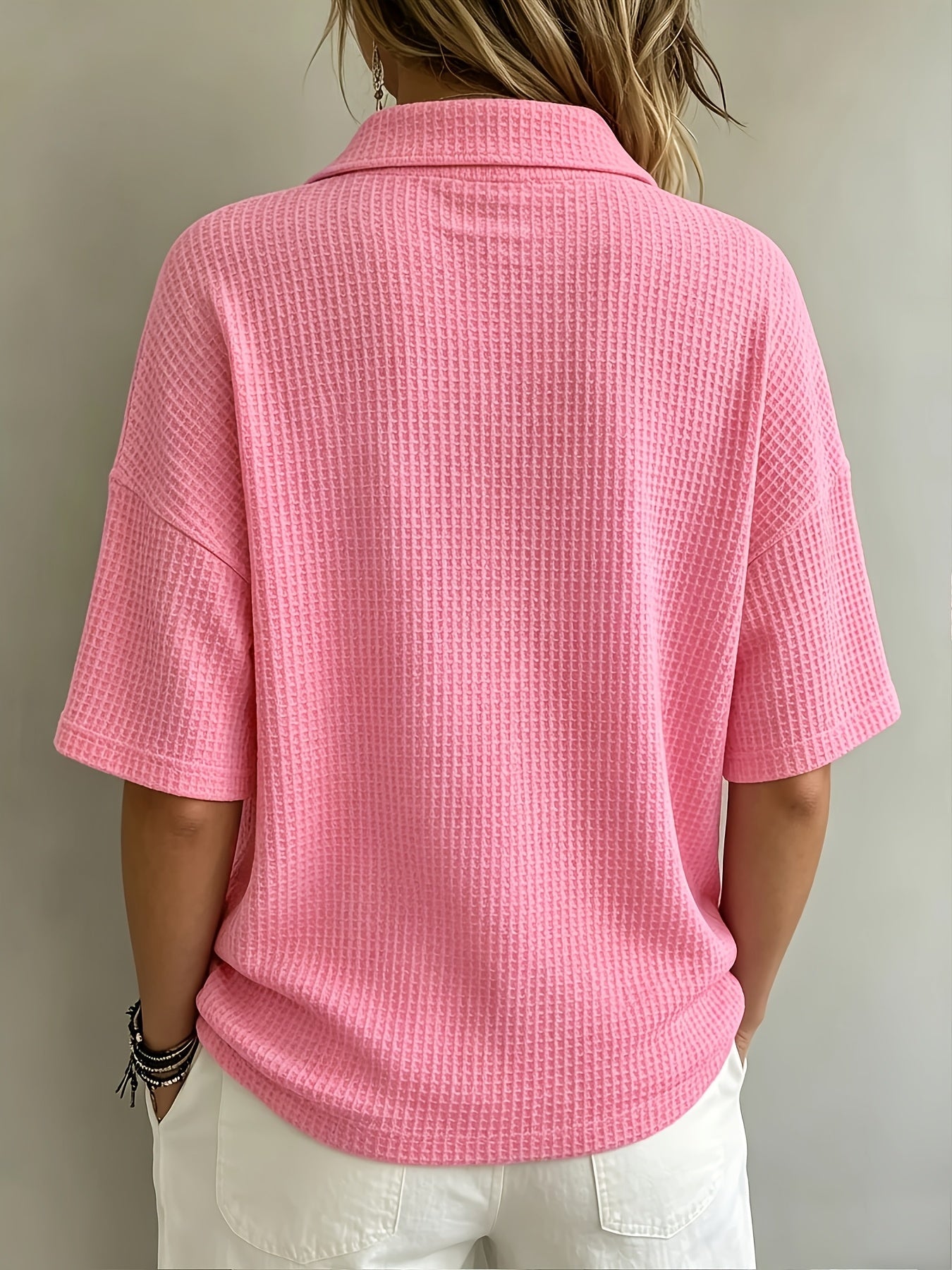 Oversized Waffle Knit Polo Top for Casual Style