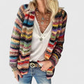 Mara | Women's Chunky Knit Boho Cardigan, Striped Open-Front Polyester Knit – Casual Fall Layering