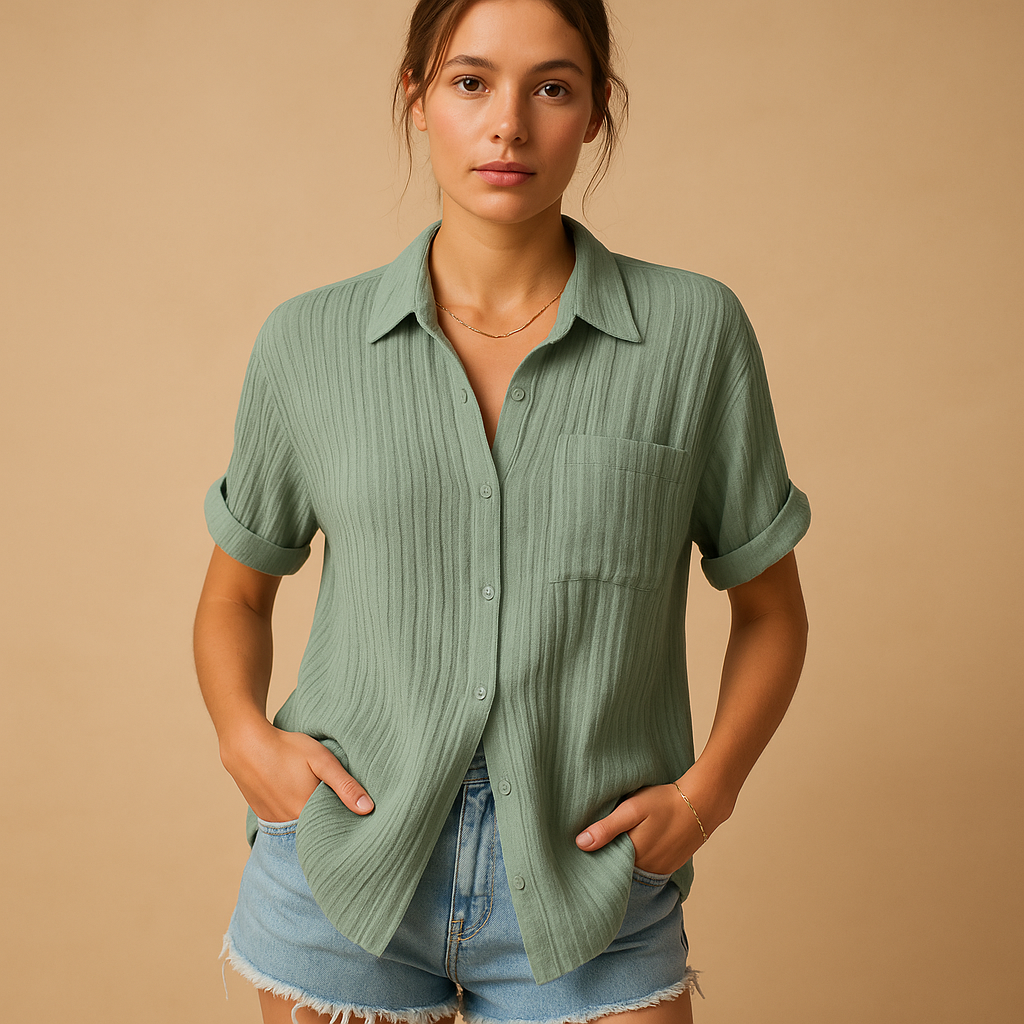 Gauze Short Sleeve Chest Pocket Casual Shirt