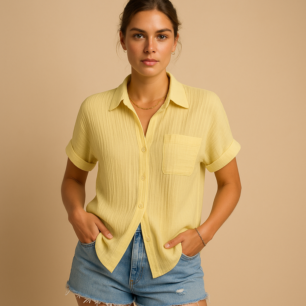 Gauze Short Sleeve Chest Pocket Casual Shirt