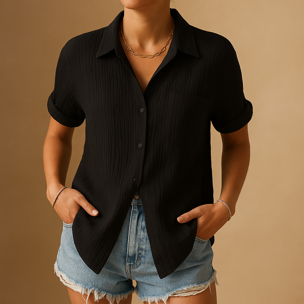 Gauze Short Sleeve Chest Pocket Casual Shirt