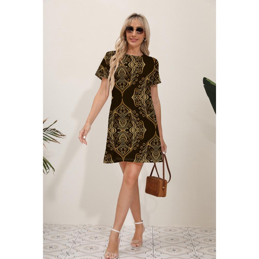 Latest Summer Fashion Floral Pattern Circular Neck Dress