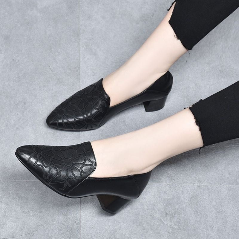Tonette - Soft Vegan Leather Embroidered Pumps