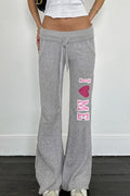 Letter Print Drawstring Straight Pants