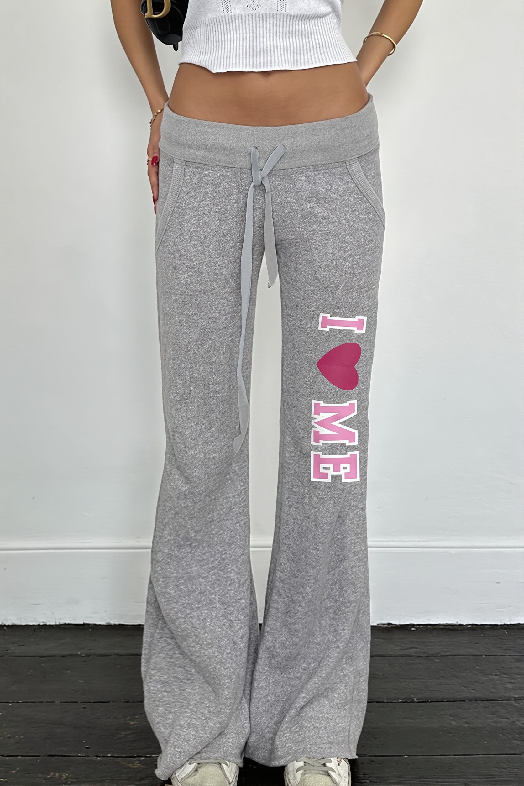 Letter Print Drawstring Straight Pants