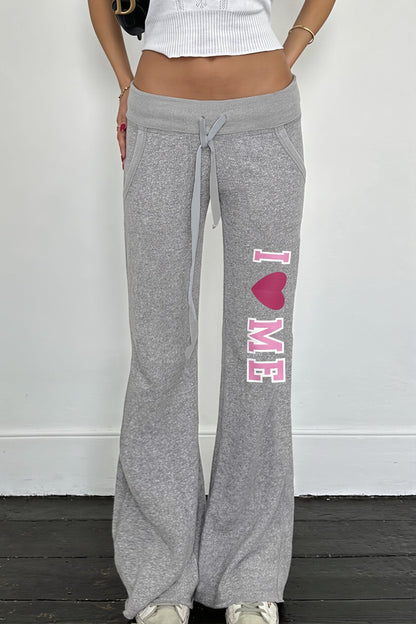 Letter Print Drawstring Straight Pants