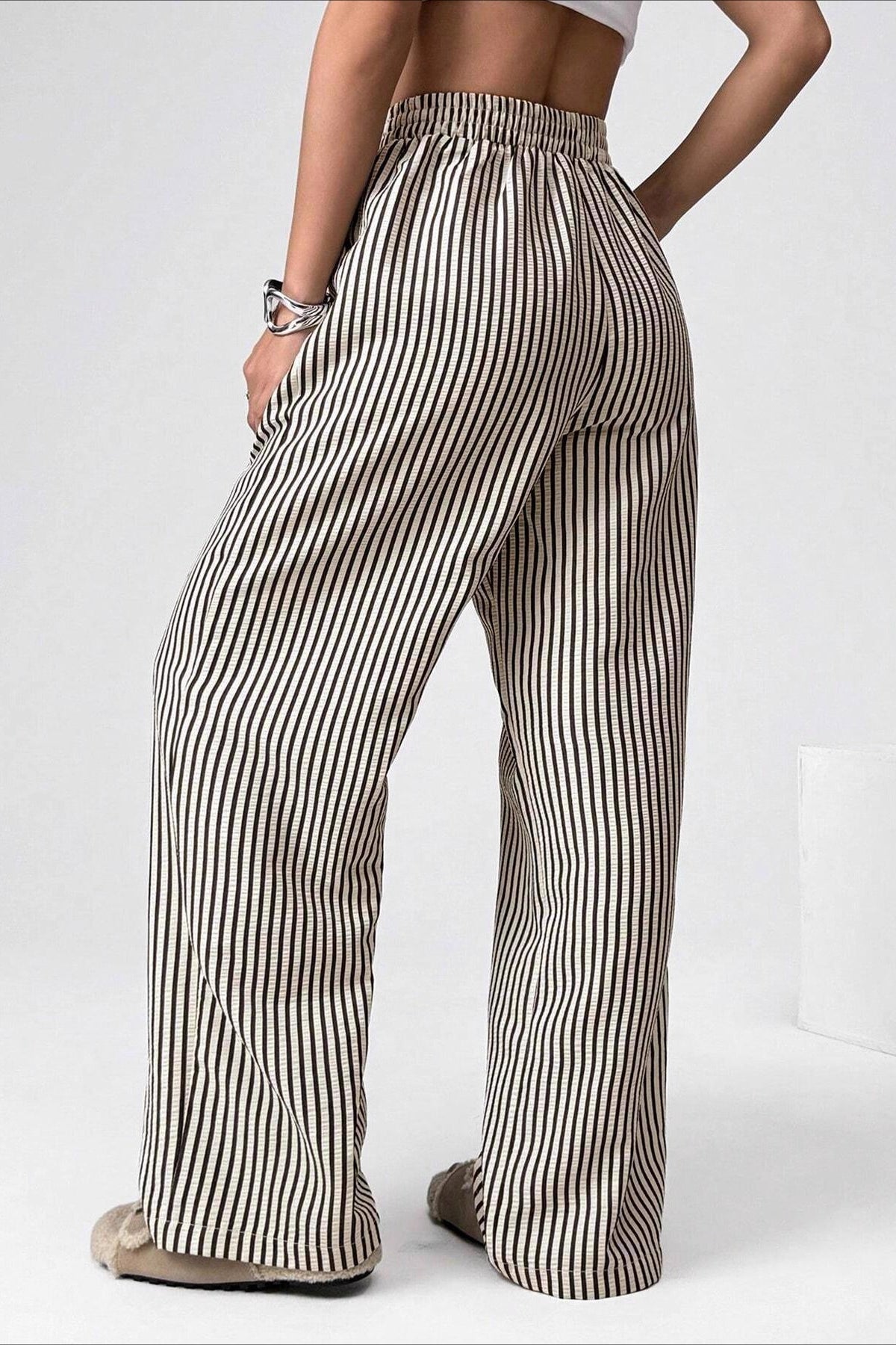 High Waist Striped Casual Pants