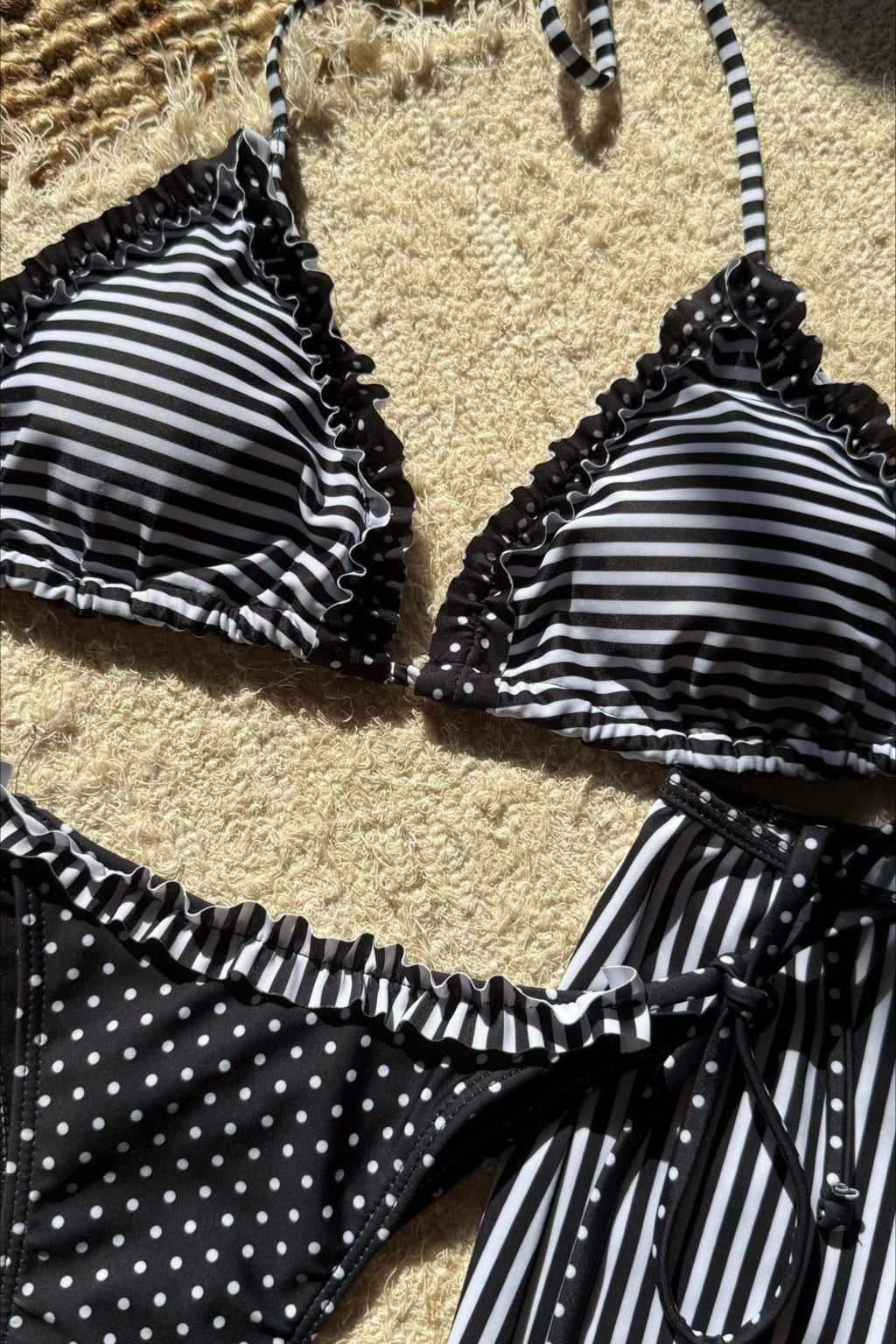 Colorblock Polka Dot Three Piece Swim Set