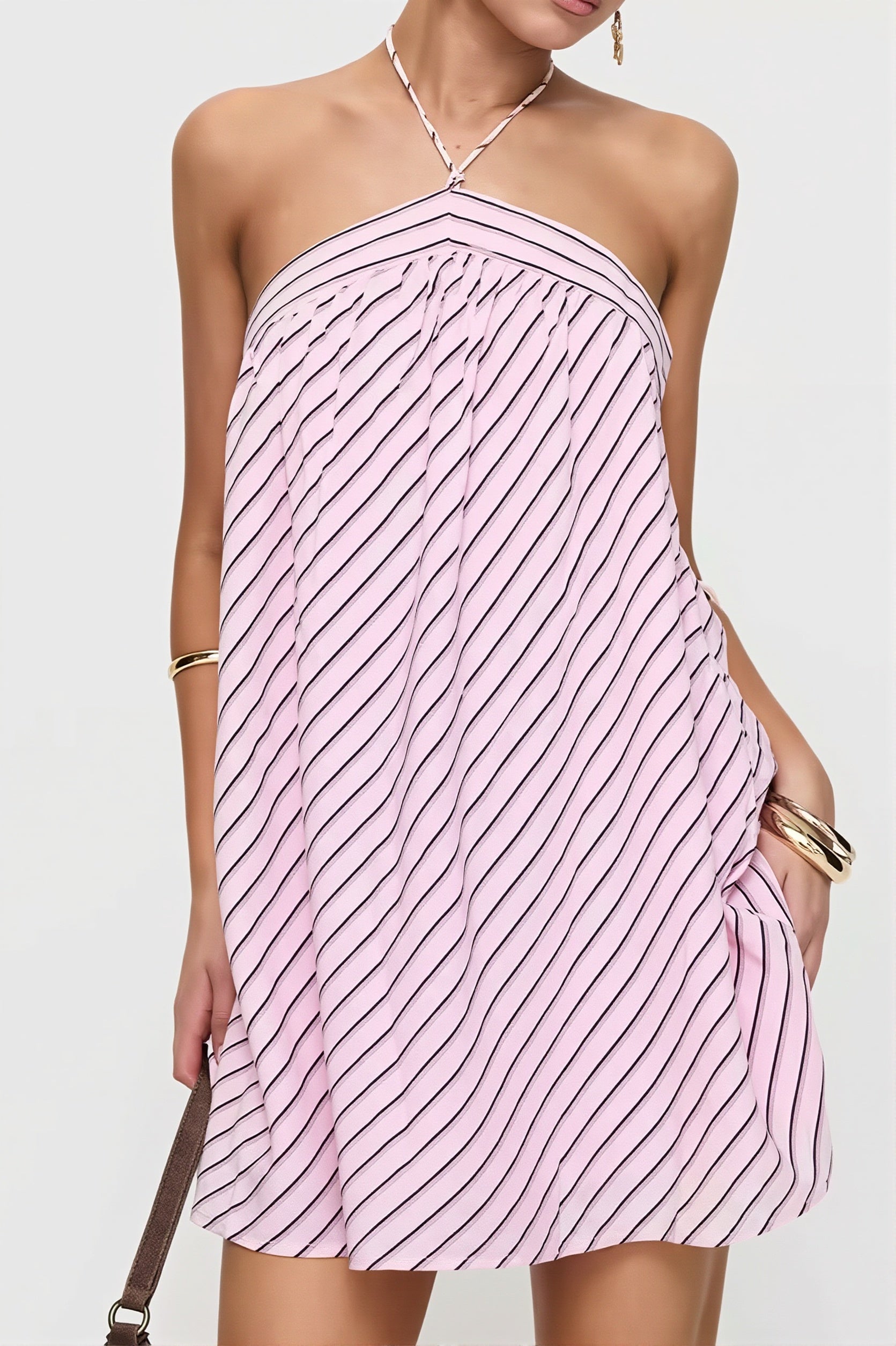 Elegant Striped Halter Mini Dress
