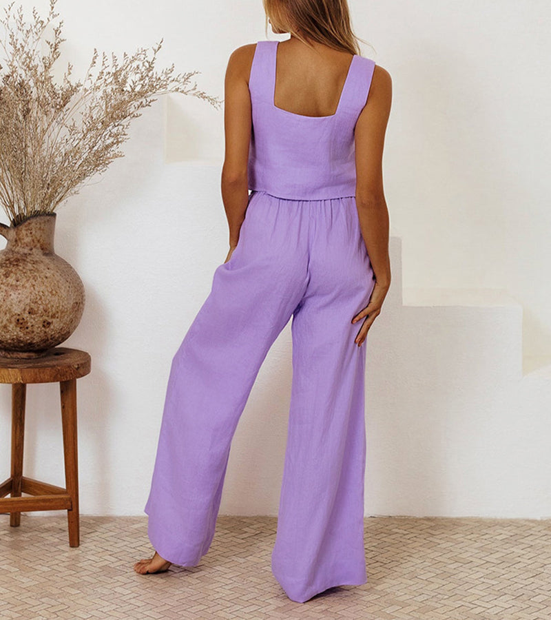 Megan - Minimalist Top And Wide-Leg Pants Set